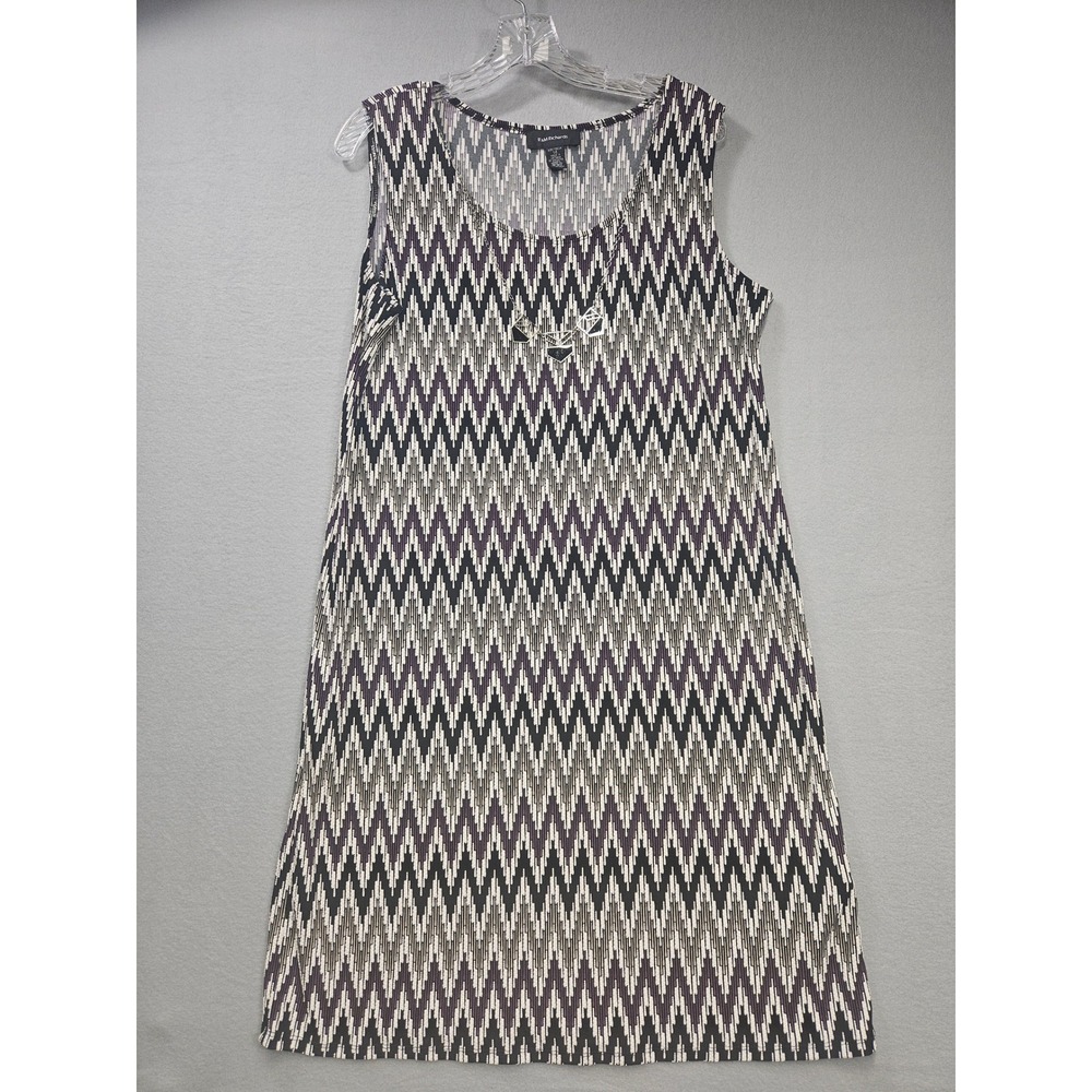 R&M Richards Womens Purple Black Geometric Zig Zag Sleeveless Shift Dress 14